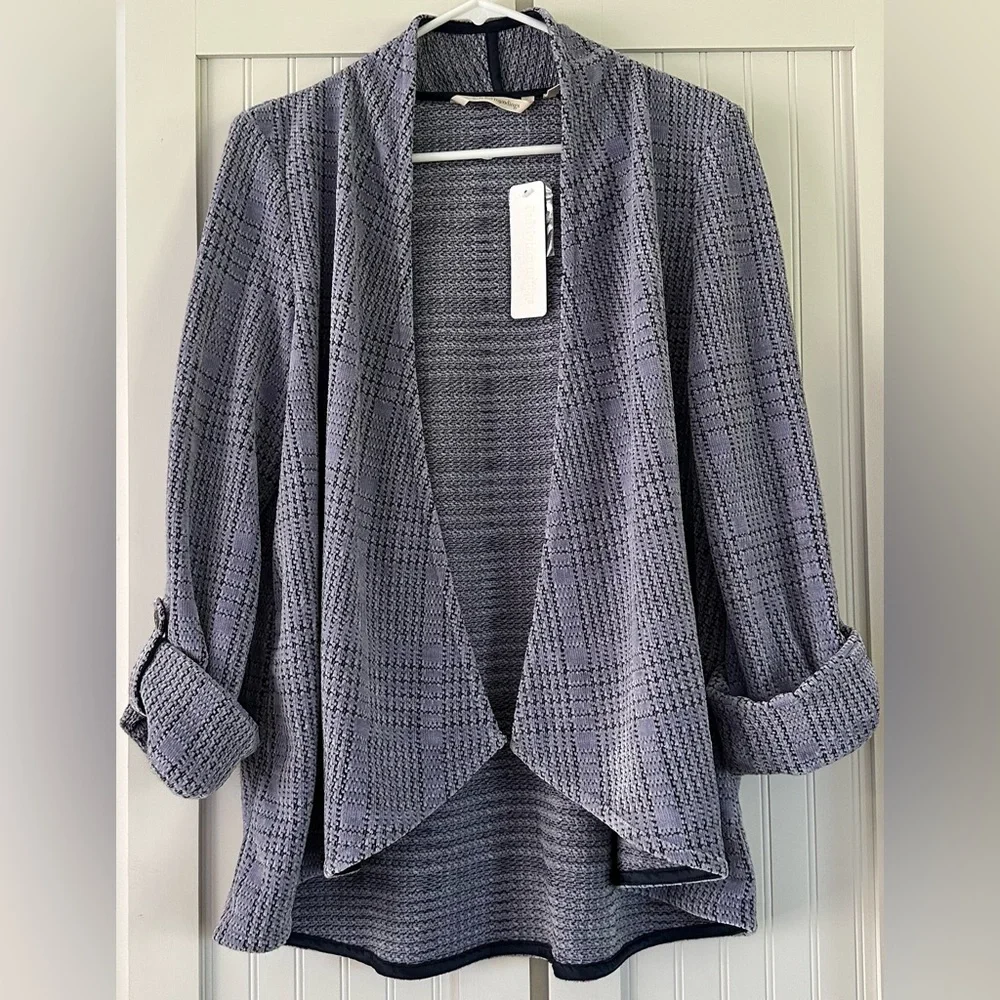 Soft Surroundings Warwick Topper Sweater Blazer Smokey Lavender Plaid size large